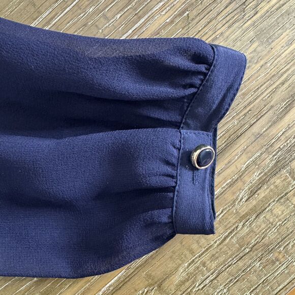 Tory Burch silk blouse sheer long sleeves navy size 8 - Picture 7 of 9